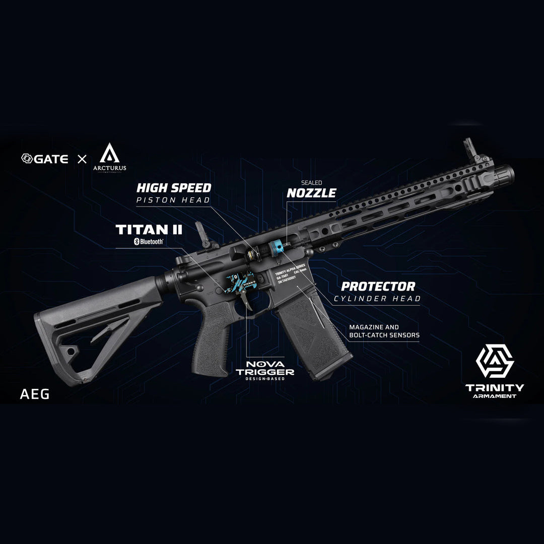 GATE x ARCTURUS TRINITY ARMAMENT Alpha 15.3 Inch Electric Airsoft ( AEG ) - w/ Titan II Bluetooth-WGC Shop